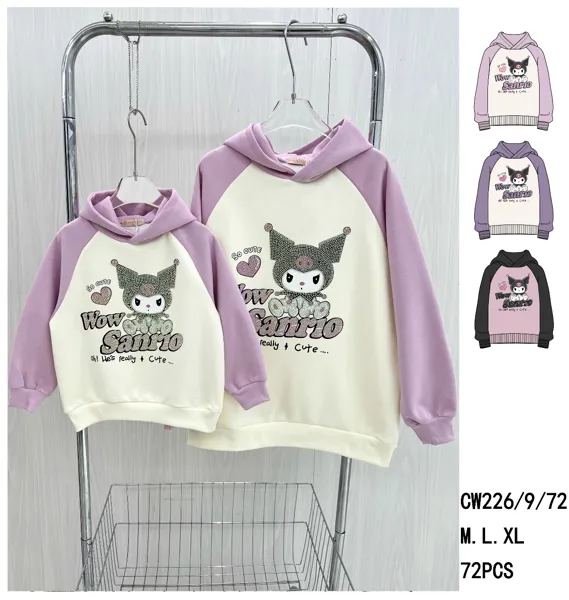Sudadera con capucha raglan y pedrería para niña