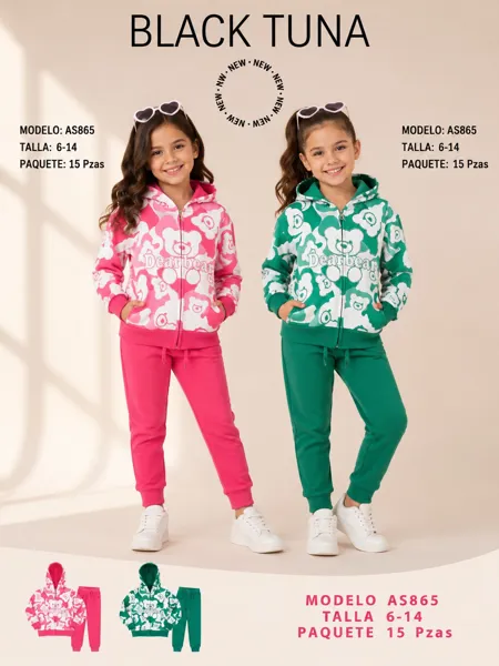 Conjunto de 2 piezas con chamarra con capucha y pantalón jogger, estampado de osito para niña