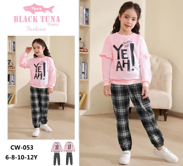 Conjunto de 2 piezas con sudadera y pantalón de cuadros para niña
