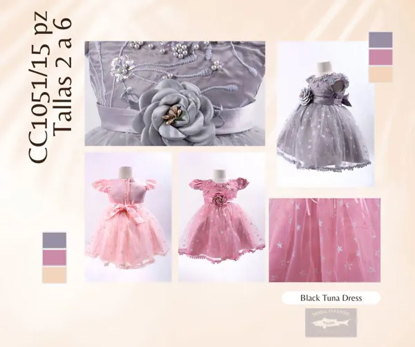 Vestido de fiesta con estampado de estrellas y flor para niña