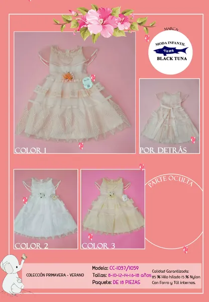 Vestido de fiesta con forro y tul internos para niña