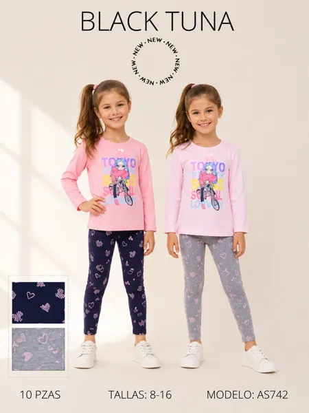 Conjunto de 2 piezas con playera de manga larga y leggings de corazones para niña