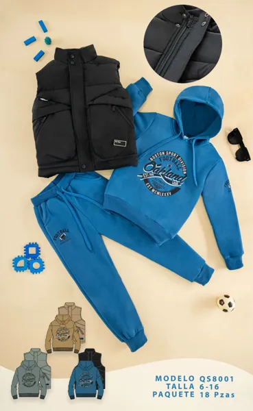 Conjunto de 3 piezas con chaleco acolchado, sudadera con capucha y pantalón jogger para niño