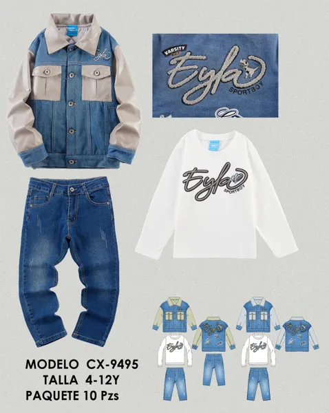 Conjunto de 3 piezas con chamarra de mezclilla, playera y jeans para niño