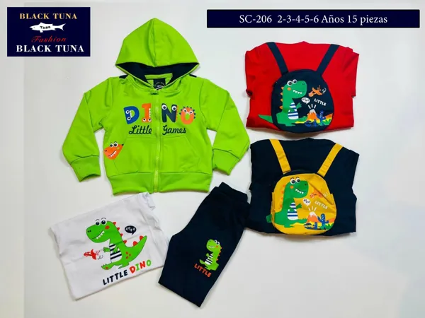 Conjunto de 3 piezas con sudadera con capucha, playera y pantalón, estampado de dinosaurio para niño