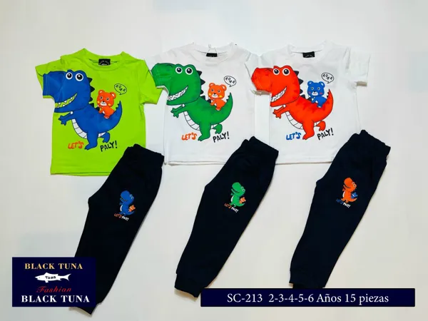 Conjunto de 2 piezas con playera y pantalón jogger, estampado de dinosaurio para niño