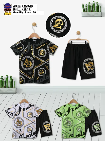 Conjunto de 2 piezas con playera y short, estampado dorado para niño