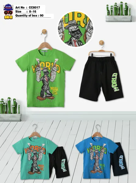 Conjunto de 2 piezas con playera y short estampado para niño