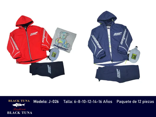 Conjunto de 3 piezas con rompevientos con capucha, sudadera y pantalón, incluye riñonera para niño