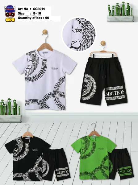 Conjunto de 2 piezas con playera y short, estampado de león para niño