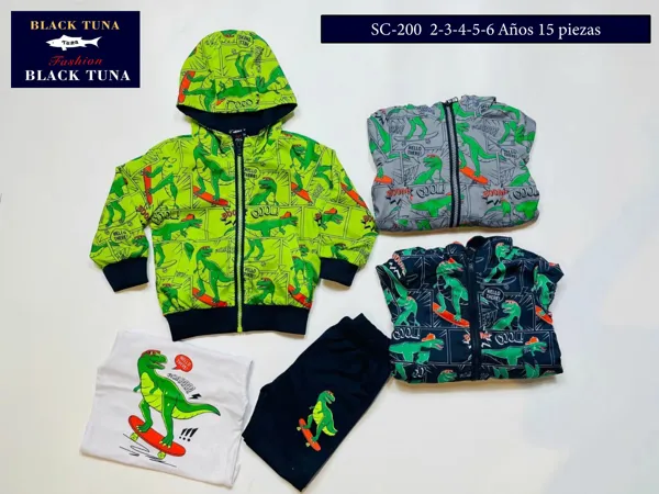 Conjunto de 3 piezas con rompevientos con capucha, playera y pantalón, estampado de dinosaurio para niño