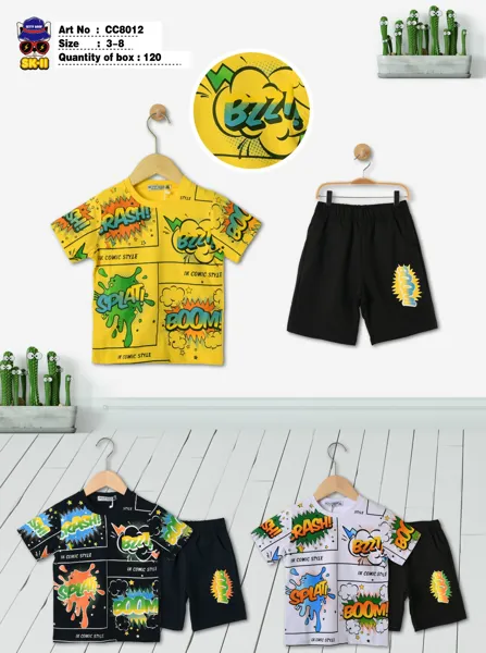 Conjunto de 2 piezas con playera y short estilo cómic para niño