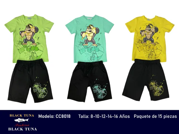 Conjunto de 2 piezas con playera y short con estampado de gorila para niño