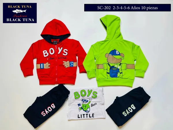 Conjunto de 3 piezas con sudadera con capucha, playera y pantalón diseño de osito para niño