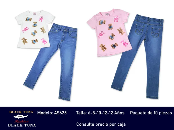 Conjunto de 2 piezas con playera y jeans con estampado de ositos para niña