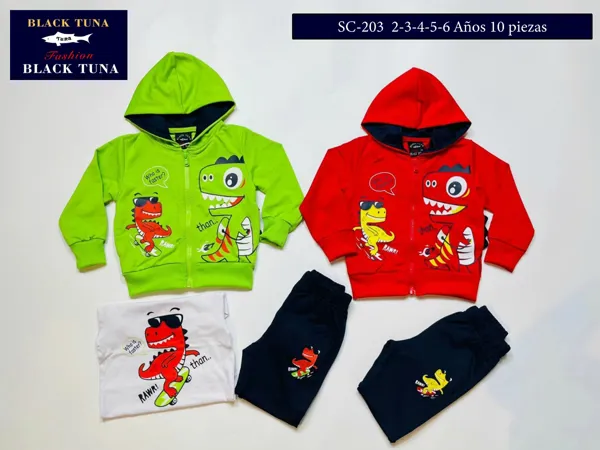 Conjunto de 3 piezas con sudadera con capucha y estampado de dinosaurio para niño