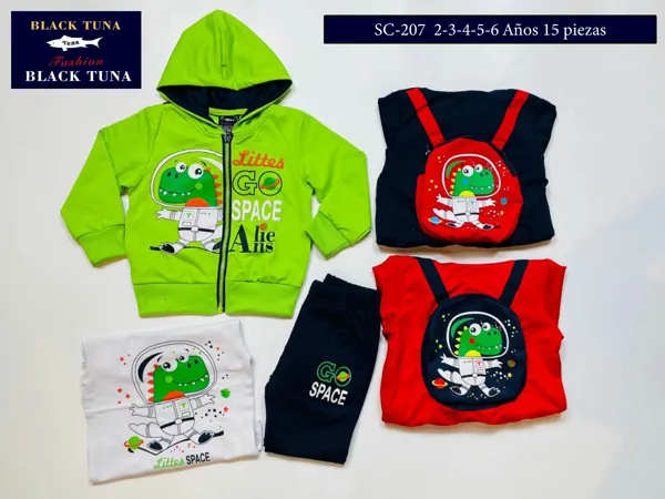 Conjunto de 3 piezas con sudadera con capucha y estampado de dinosaurio astronauta para niño