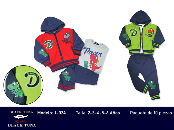 Conjunto de 3 piezas con chamarra con capucha, playera y pantalón estampado de dinosaurio para niño