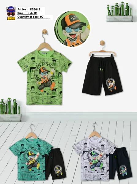 Conjunto de 2 piezas con playera y short estampado anime para niño