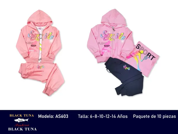 Conjunto deportivo de 3 piezas con sudadera con capucha, playera y pantalón para niña