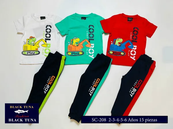 Conjunto de 2 piezas con playera y pantalón jogger con estampado de dinosaurio para niño