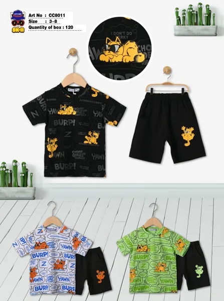 Conjunto de 2 piezas con playera y short con estampado de gato para niño