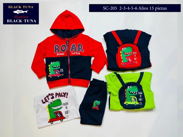 Conjunto de 3 piezas con sudadera con capucha, playera y pantalón estampado de dinosaurio para niño
