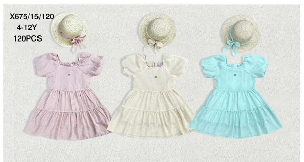Vestido con mangas abullonadas y sombrero incluido para niña
