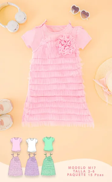 Vestido de tul con olanes y flor con bolero incluido para niña