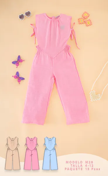 Conjunto tipo jumpsuit de una pieza sin mangas de pierna ancha para niña