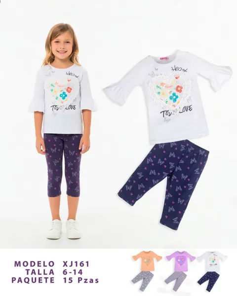 Conjunto de 2 piezas con playera de manga larga y mallón estampado de mariposas para niña