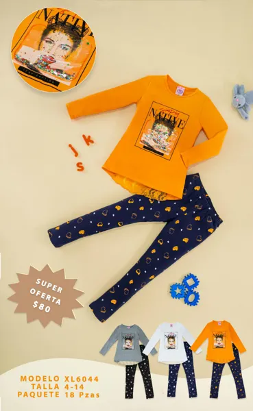 Conjunto de 2 piezas con blusa de manga larga y leggings con parche de lentejuelas para niña