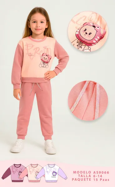 Conjunto deportivo de 2 piezas con sudadera de osito y pantalón jogger para niña