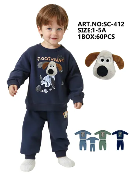 Conjunto de 2 piezas con sudadera y pantalón con perrito 3D de peluche para niño