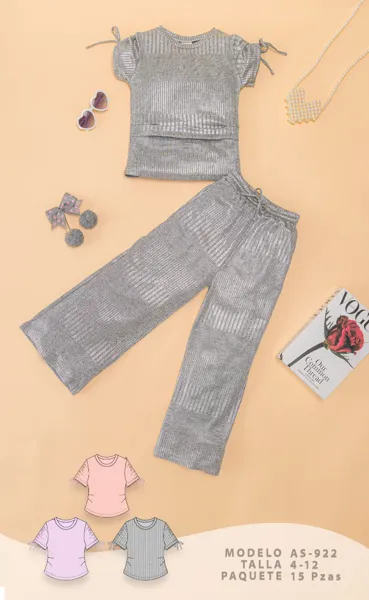 Conjunto de 2 piezas con blusa y pantalón acampanado plateado para niña