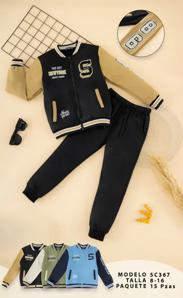 Conjunto de 2 piezas con chamarra tipo béisbol y pantalón jogger estampado New York para niño