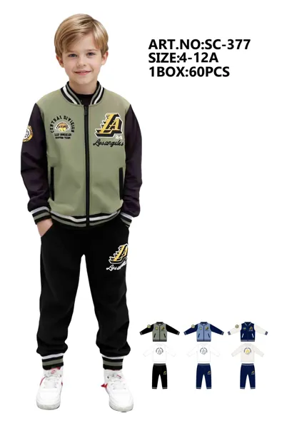 Conjunto de 2 piezas con chamarra tipo béisbol y pantalón jogger estampado Los Angeles para niño