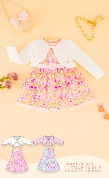 Conjunto de 2 piezas con vestido floral y bolero de manga larga para niña