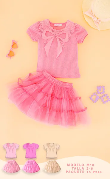 Conjunto de 2 piezas con blusa tejida de moño y falda de tul para niña