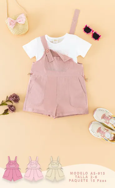 Conjunto de 2 piezas con playera y jumper de tirantes con short para niña