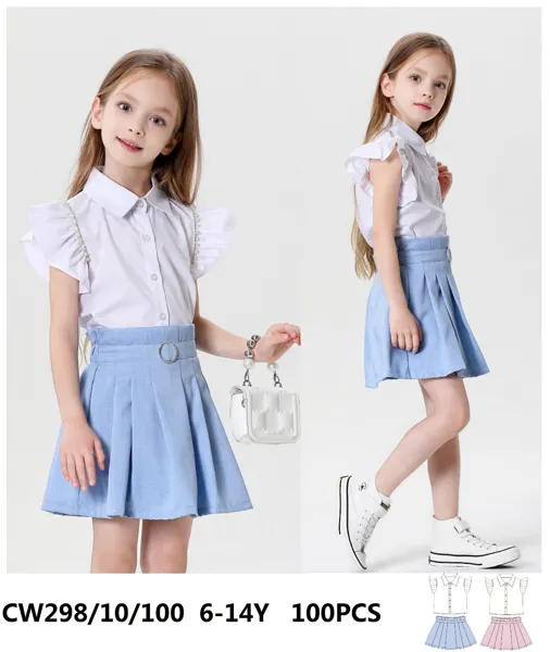 Conjunto de 2 piezas con blusa y falda tableada para niña