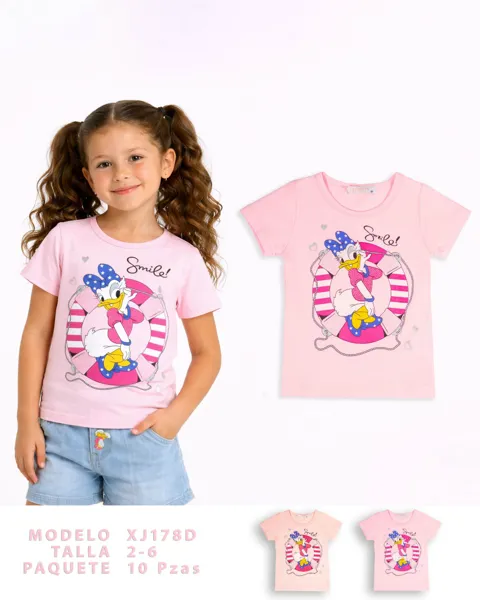 Playera de manga corta rosa con estampado de Daisy y lentejuelas Smile para niña