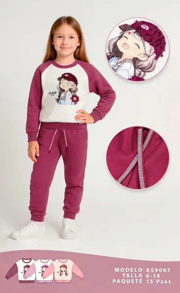 Conjunto deportivo de 2 piezas con sudadera estampada y pantalón jogger para niña