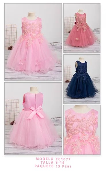 Vestido de fiesta con tul, encaje y pedrería para niña