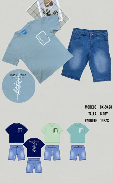 Conjunto de 2 piezas con playera y bermuda de mezclilla para niño