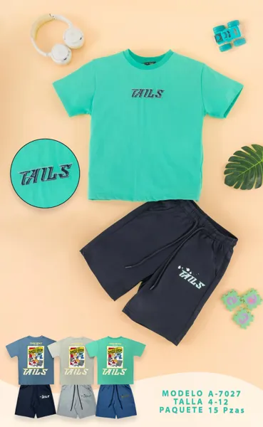 Conjunto de 2 piezas con playera y short estampado de Sonic para niño