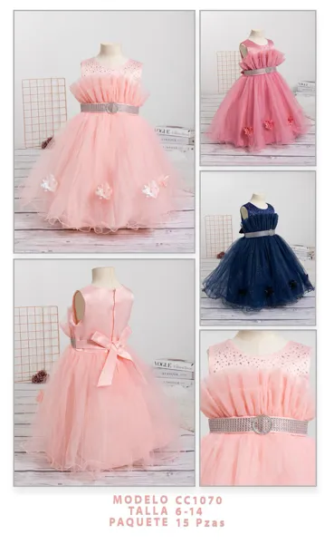 Vestido de fiesta de tul con cinturón de pedrería para niña