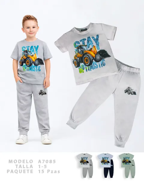 Conjunto de 2 piezas con playera y pantalón jogger estampado de excavadora para niño