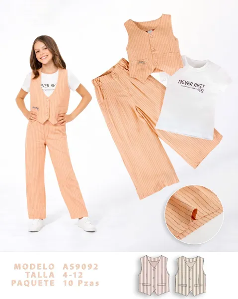 Conjunto de 3 piezas con chaleco de rayas, playera y pantalón para niña