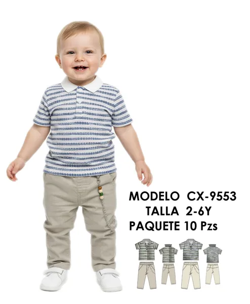 Conjunto de 2 piezas con playera tipo polo y pantalón para niño